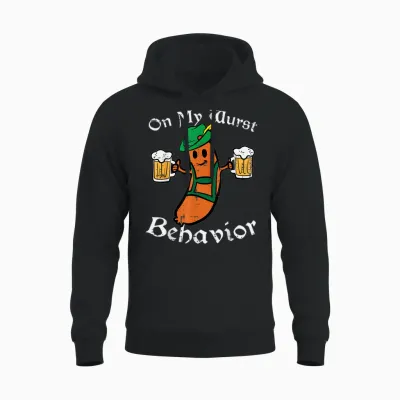Oktoberfest on My Wurst Behavior Funny German Men Women Unisex Hoodie - Black