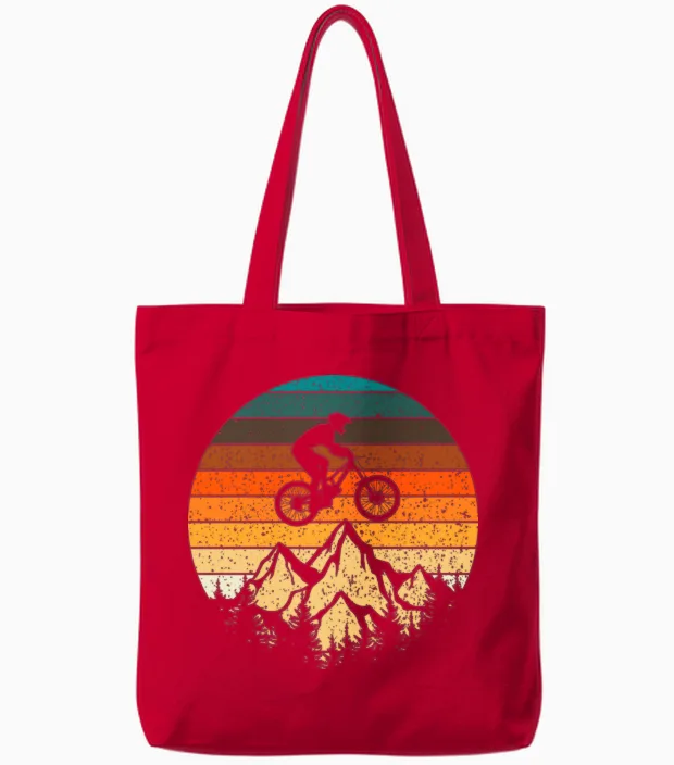 Mountainbike Downhill Retro Vintage Tote Bags in Red