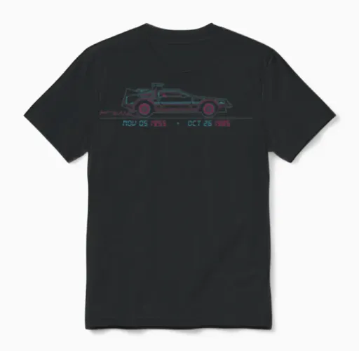 Back to the Future Delorean with Time Travel Dates Unisex T-Shirt in Black