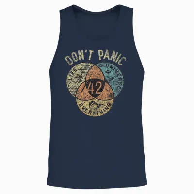 42 Answer to Life, the Universe and Everything No Panic T-Shirt, Black Unisex Tank Top - Navy