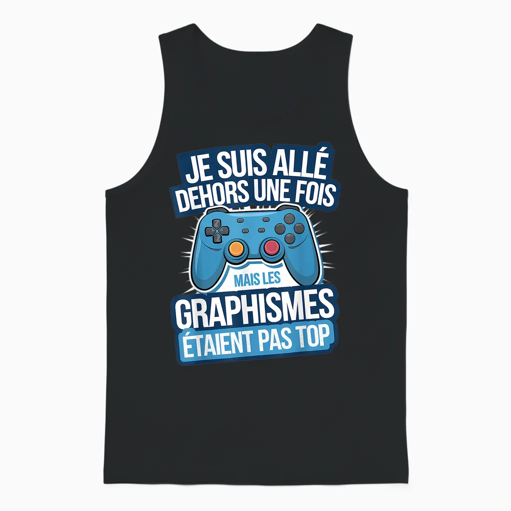 I Went Out Once the Graphics Were Not Top Unisex Tank Top in Black
