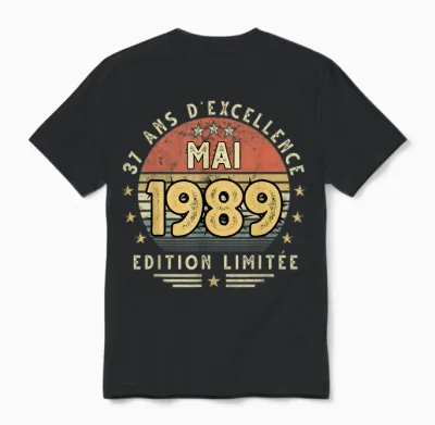 Mai 1989 Cadeau Anniversaire Mai 1989 37 Ans Homme Femme Unisex T-Shirt - Black