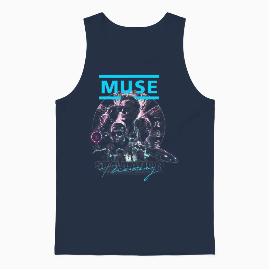 Muse Simulation Theory Cover T-Shirt, Black, S Unisex Tank Top in Navy