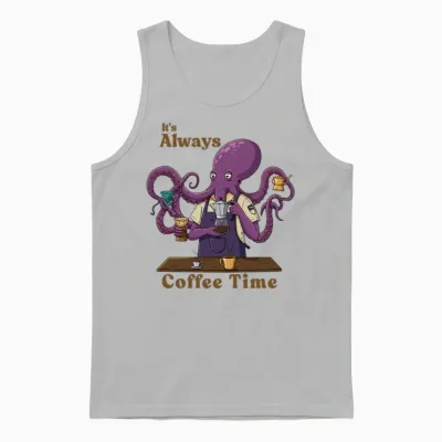 Cosmic Barista Octopus | Funny Coffee Time Design Unisex Tank Top - Ash