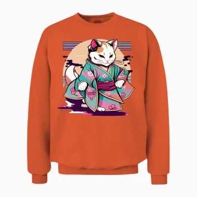 Cat Kimono Unisex Sweatshirt - Orange