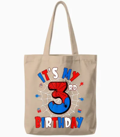 Kids It's My 3rd Birthday Spider Theme Party 3 Years Old Tote Bags - Natural