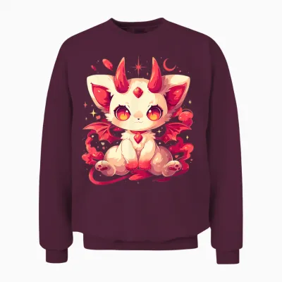 Yami Kawaii Devil Cat Creepy Cute Pastel Goth Japanese Unisex Sweatshirt - Maroon