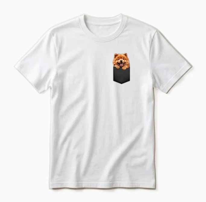 Fonny Chow Chow Puppy in a Pocket Pet Lover Unisex T-Shirt in White