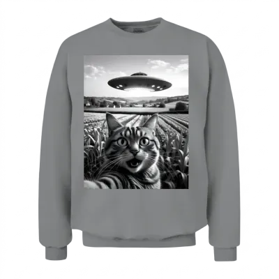Ufo Cat : Cat's Out-Of-This-World Selfie Unisex Sweatshirt - Sport Grey