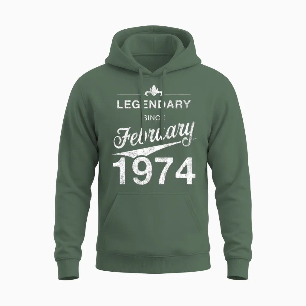 50th Birthday 50 Year Old Born February 1974 Gift Unisex Hoodie in Military Green