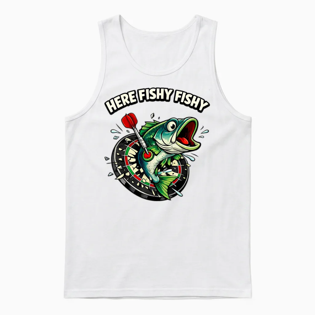 Lustiges Big Fish Motiv Für Dartspieler | Fisch & Bullseye Unisex Tank Top in White