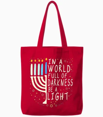 In a World Full of Darkness Be a Light Funny Hanukkah Jewish Tote Bags - Red