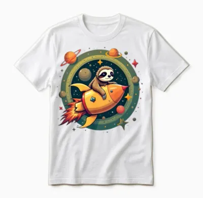 Adorable Sloth on Rocket Space Adventure Unisex T-Shirt - White