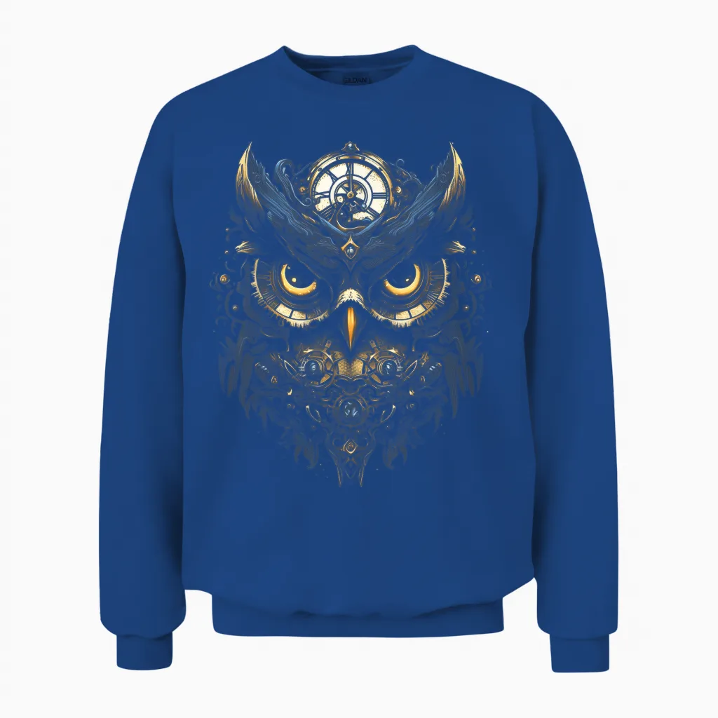 Steampunk Mechanical Owl Victorian Bird T-Shirt, Black Unisex Sweatshirt in Royal