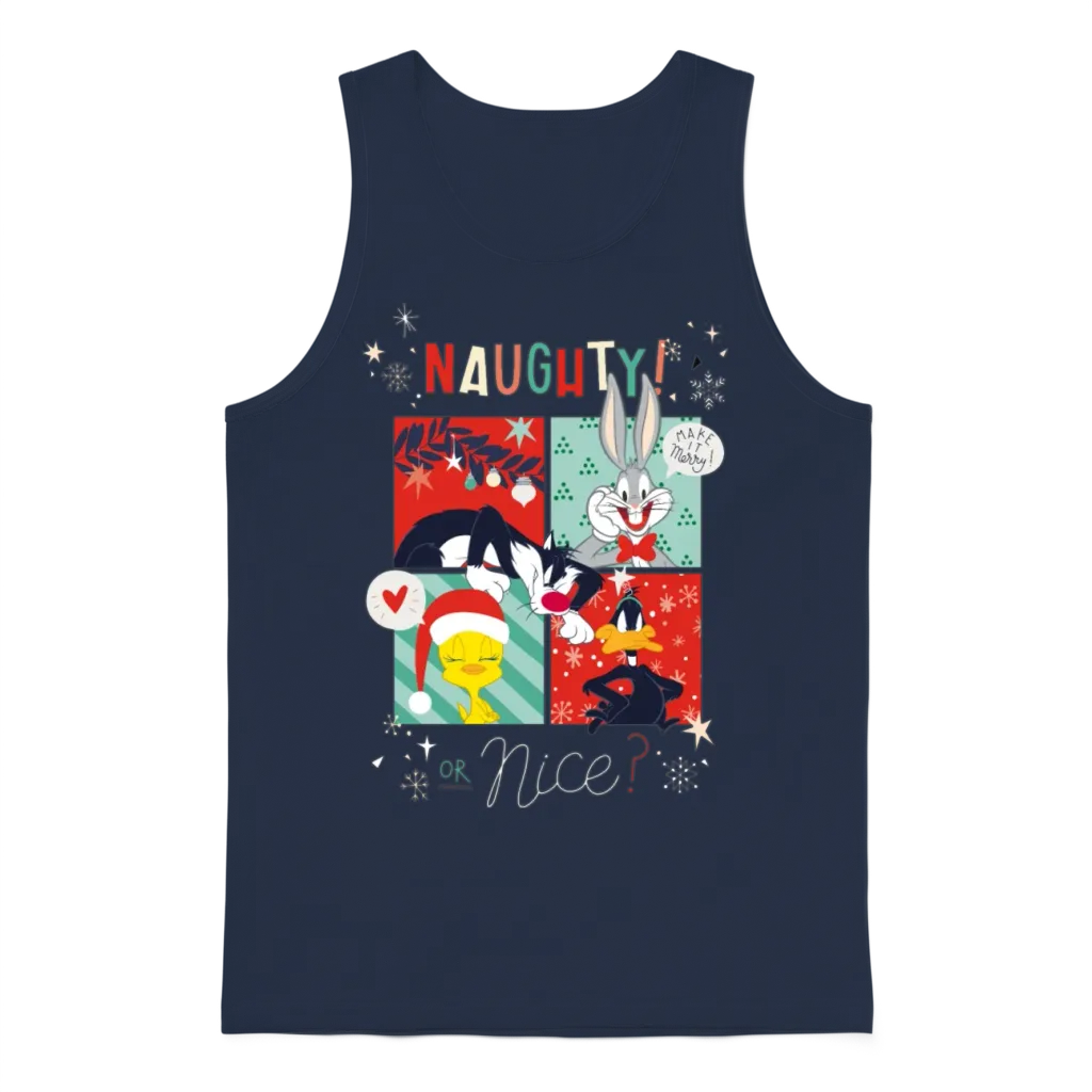 Looney Tunes Naughty or Nice Christmas Unisex Tank Top - Navy