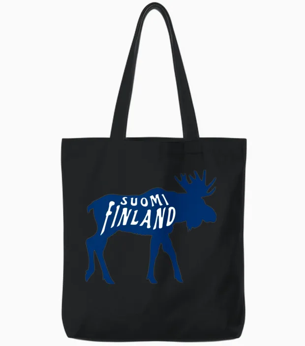Suomi Finland Moose Tote Bags in Black