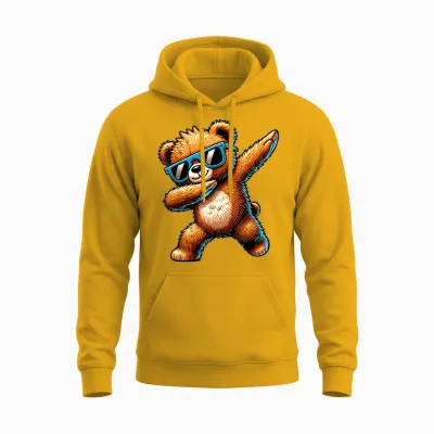 Cool Motif with Bear Unisex Cartoon Bear Dancing (dab) Black S T-Shirt, Black, S Unisex Hoodie - Gold