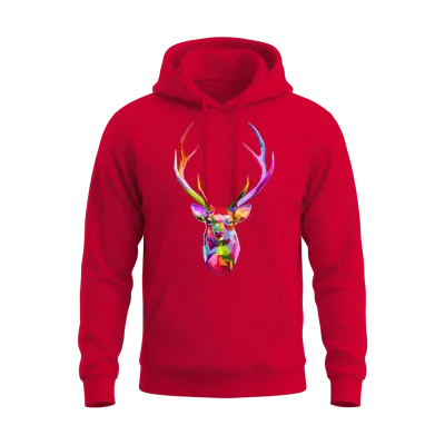 Colorful Deer Head T Shirt Deer Head T Shirt Deer Unisex Hoodie - Red