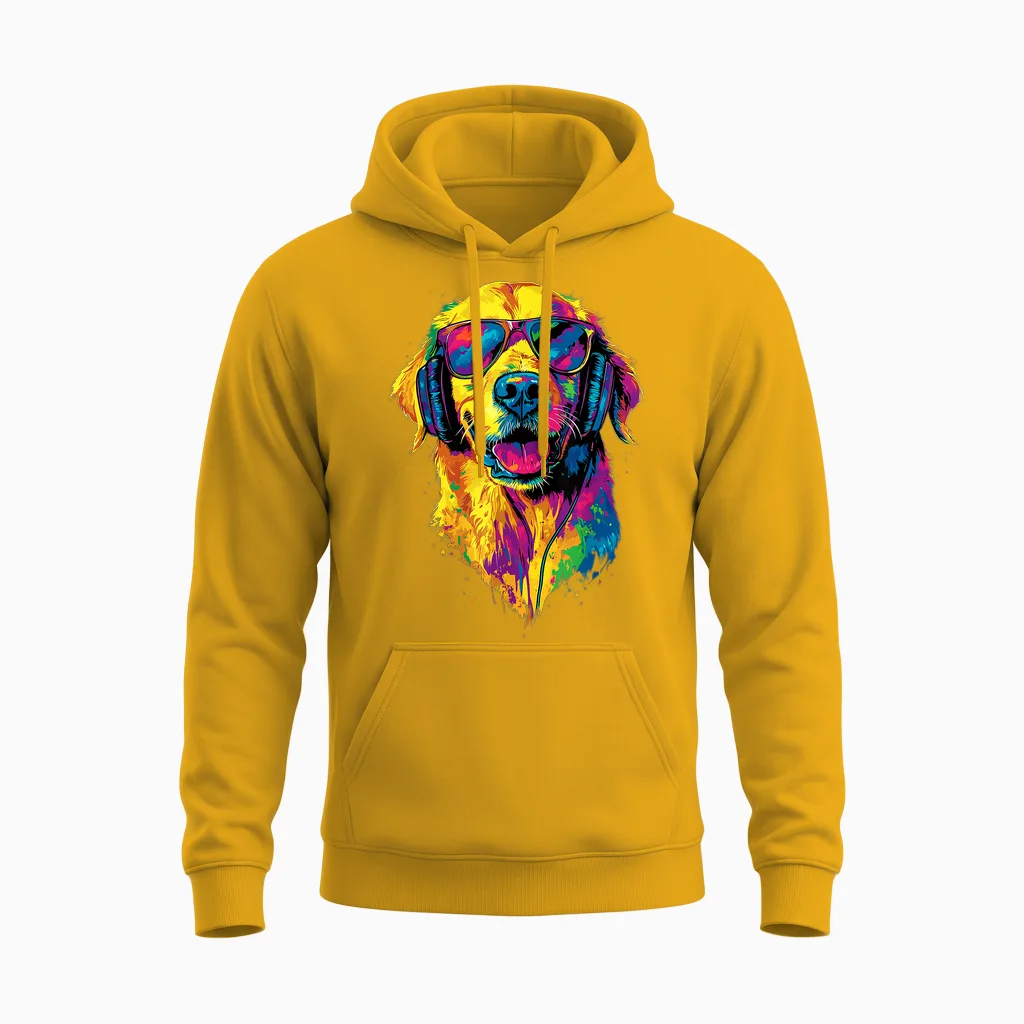 Golden Retriever with Sunglasses I Love Dogs T-Shirt, Black, S Unisex Hoodie in Gold