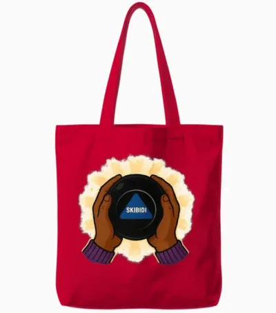 Skibidi Magic 8-Ball Funny Meme Parody Tote Bags - Red