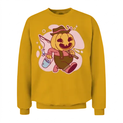 Funny Pumpkin Fisherman Cartoon Design Unisex Sweatshirt - Gold