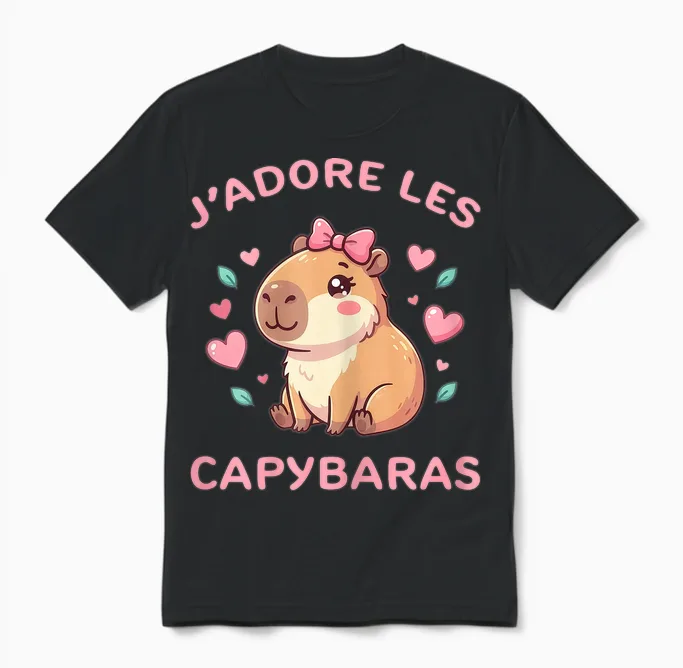 J'adore Les Capybaras Pour Fille Fan De Capybara Unisex T-Shirt in Black