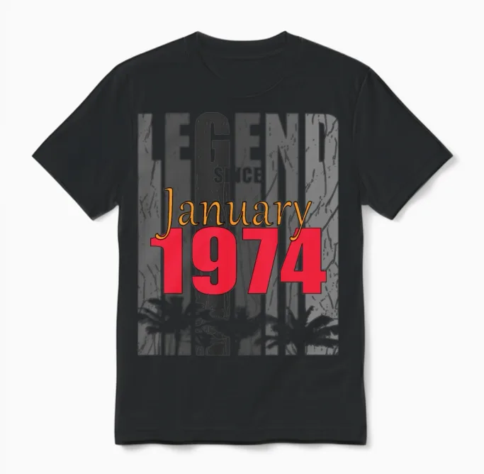 Born 1974 January Vintage Gift Unisex T-Shirt in Black
