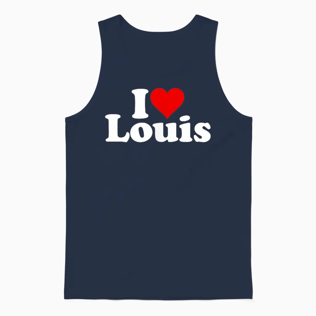 I Love Heart Louis Name on a T-Shirt T-Shirt, Black Unisex Tank Top in Navy