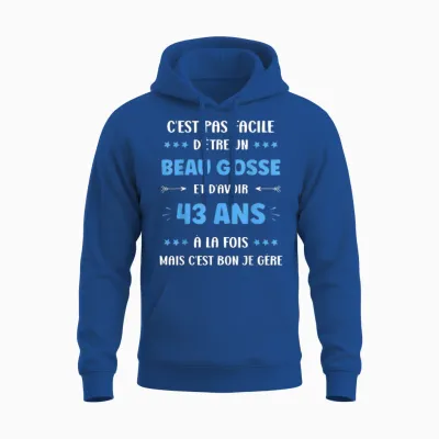 Funny Boy 43 Years Old Handsome Kid Birthday 43 Years Old T-Shirt, Black, S Unisex Hoodie - Royal