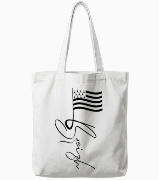 Mast Brittany France Signature Flag Breizh Breton T-Shirt, White, S Tote Bags - White
