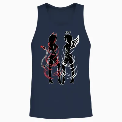 Sexy Duality Symbol Devil and Angel Girls Unisex Tank Top - Navy