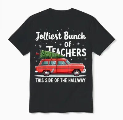 Jolliest Bunch of Teachers This Side of the Hallway Xmas Pj Unisex T-Shirt - Black