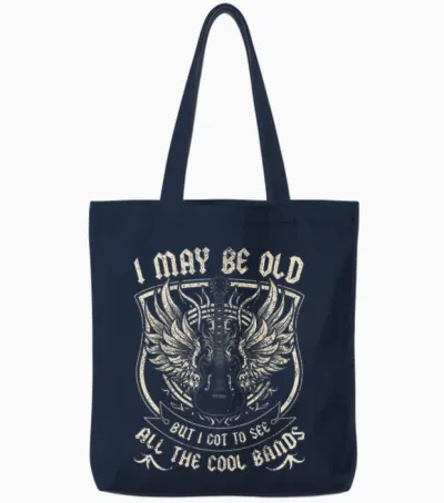 I May Be Old but I Got to See All the Cool Band Rock Concert Tote Bags - Navy