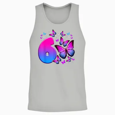 Geburtstag Mädchen 6 Jahre Alt, Schmetterling, Nummer 6 Unisex Tank Top - Ash