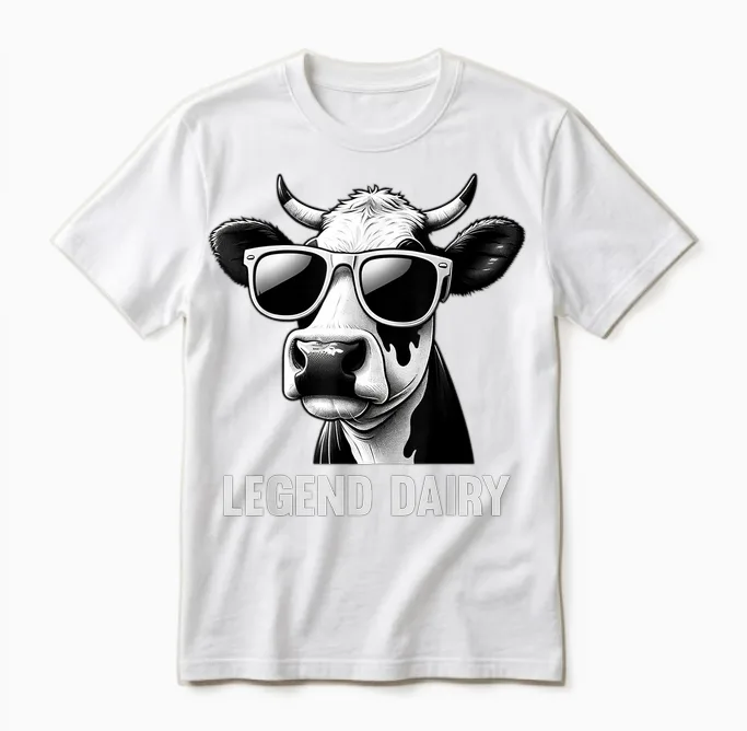 Legend Dairy Funny Farmer Cow Farmer Pun Graphic Unisex T-Shirt in White