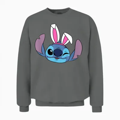 Amazon Essentials Disney Stitch Winking Spring Easter Bunny Ears Unisex Sweatshirt - Graphite Heather