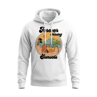 Forever Chasing Sunsets Retro Beach Tees Unisex Hoodie - White