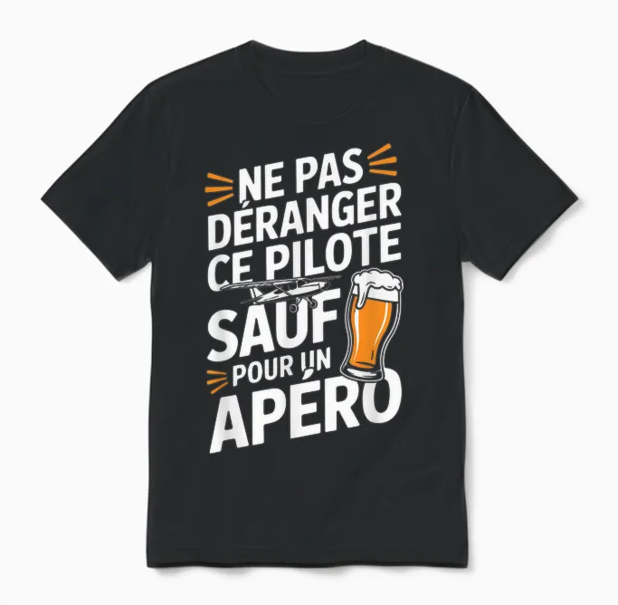 Airplane Aperitif Man Humour Gift Idea Pilot Funny Beer Unisex T-Shirt in Black