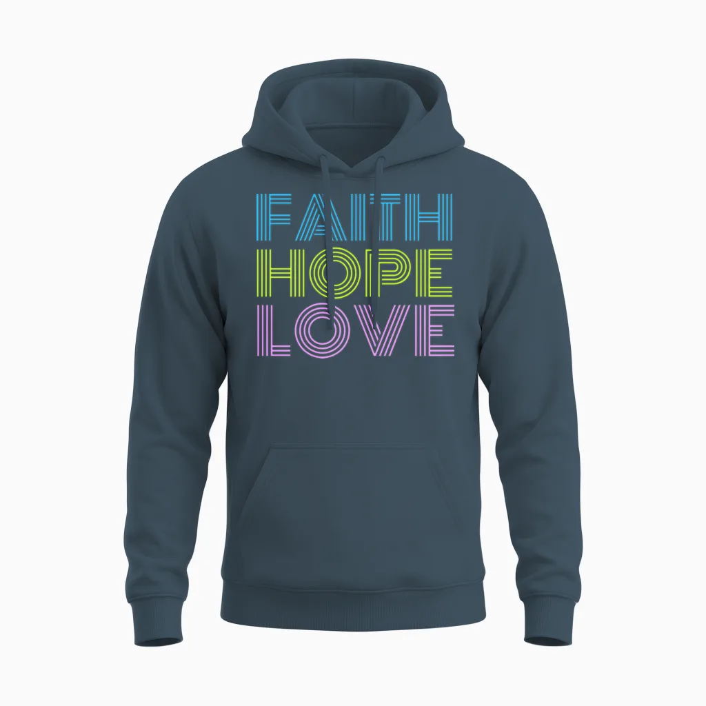 Faith Hope Love Retro Christian & Gift Unisex Hoodie - Dark Heather