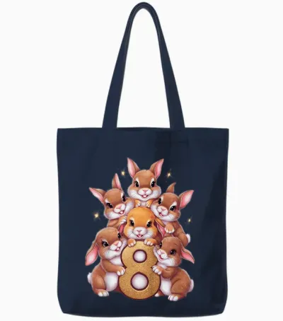 8. Geburtstag Hase Kaninchen Mädchen Geburtstag 8 Jahre Alt Tote Bags - Navy