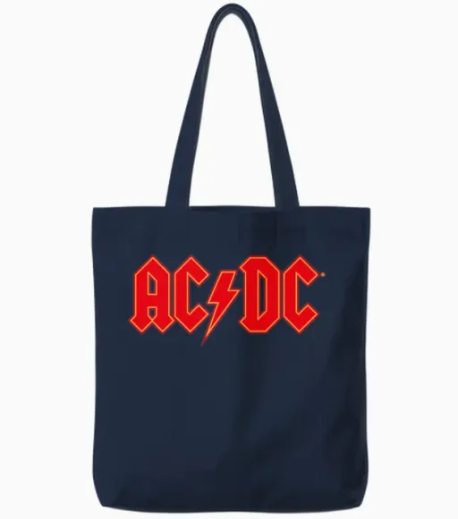 Ac/dc Red Logo with Lightning Bolt Tote Bags in Navy
