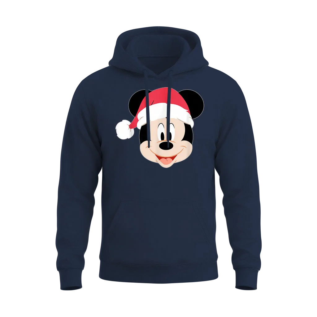 Disney Mickey Mouse in Santa Hat Happy Christmas Holiday Unisex Hoodie - Navy