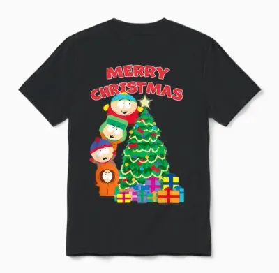 South Park Merry Christmas from Cartman, Kyle, Stan, Kenny Unisex T-Shirt - Black