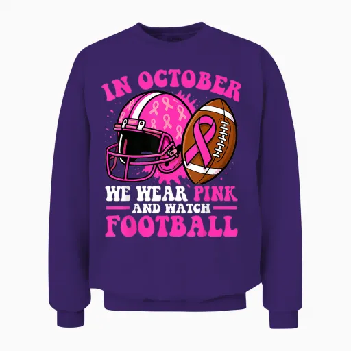 Breast Cancer Awarenes Women in October We Wear Pink Unisex Sweatshirt - Purple