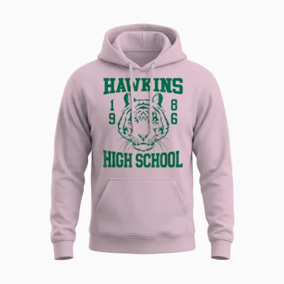Stranger Things 4 Hawkins High School Green Logo Unisex Hoodie - Light Pink