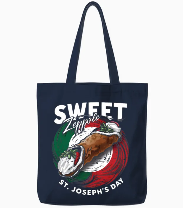 Sweet Zeppole St. Josephs Day Tote Bags in Navy