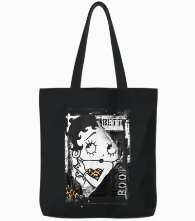 Betty Boop Distressed Punk Rock Vintage Stamp Poster Design Tote Bags - Black