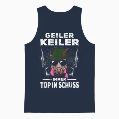 T-Shirt with Text "geiler Keiler Immer Top in Schuss Hunter Wild Boar Hunting", Green, S Unisex Tank Top - Navy