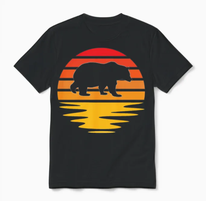 Bear Retro Wildlife Gift Unisex T-Shirt in Black