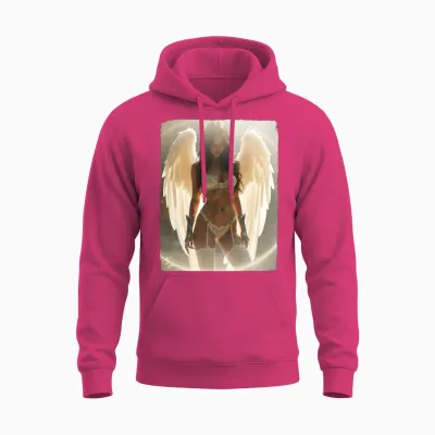 Sexy Brunette Angel Pinup Girl Long Sleeve Print Unisex Hoodie - Heliconia